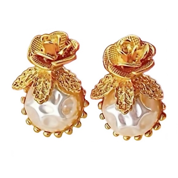 “Parisian Rose Pearl” Gingham Petals Crater Dent Moon Surface French Palace Stud - Picture 9 of 16